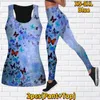 Damen-Leggings, ärmelloses Yoga-Hosen-Set, modisch, lässig, Sport, Tank-Top, Schmetterlingstanz, bedruckt, Sportbekleidung, XS-8XL