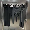 Vestidos de trabajo BORVEMAYS Otoño Manga larga Color sólido Plisado Camiseta irregular Cintura alta Faldas hasta la rodilla Conjuntos de dos piezas que combinan con todo