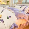 Ensembles de literie Ensemble d'hiver Housse de couette en velours épais avec drap de lit chaud Double face en peluche taies d'oreiller lit plat