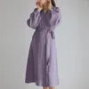 Women's Sleepwear Lantern Cotton Women Bathrobe Dresses Elegant Kimono Robe 2023 Female Hiloc Nightie Sashes Long Robes Sleeves