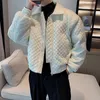 Męskie kurtki zimowe kurtka męska trend zagęszczony wyściełane kurtki Lapel luźne krótkie argyle płaszcz bomber kurtka młodzieżowa streetwear chaquetas hombre 230927