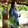 Casual klänningar lzjn varm för kvinnor 2023 vinter qipao blommor tryck kinesiska cheongsam långärmad stor storlek fleece maxi klänningsfickor