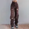 Pantaloni da donna Cyber Jeans strappati alla moda da donna primaverili Jeans effetto consumato a vita alta Streetwear Pantaloni Bermuda Harajuku con foro