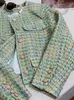 Costumes pour femmes Blazers CJFHJE élégant luxe vert Plaid Tweed veste femmes français Vintage printemps automne blazers occasionnels haute rue court costume manteau 230927