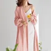 Women's Sleepwear Lantern Cotton Women Bathrobe Dresses Elegant Kimono Robe 2023 Female Hiloc Nightie Sashes Long Robes Sleeves