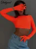 Women's T-Shirt Dulzura Cotton T Shirt Crop Top Long Sleeve With Gloves Summer Sexy Women Tshirt Skinny Solid Drop Wholesale 230927