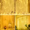 Julekorationer Curtain LED String Lights Garland Decoration 8 Modes USB Fjärrkontroll Holiday Wedding Fairy For Bedroom Home 230921