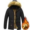 Heren donsparka's Heren winterparka Fleece gevoerde dikke warme bontkraagjas met capuchon Mannelijke maat 5XL Pluche jas Herfst Werk Uitloper Zwart 230927