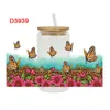 Fönsterklistermärken Butterfly Flowers UV DTF Transfer Sticker för 16oz Libbey Glasse Wraps Bottles Cup Diy Waterproof D3745