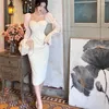 Casual Dresses Long Puff Sleeve Elegant Midi Corset Dress Prom Female Party Lady Clothes Vestidos Square Collar Button Pencil Work F239