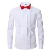 Men's Dress Shirts Tuxedo Shirt for Men French Cuff Buttons Wing Tip Weddding Bridegroom White Black Red with Bowtie 230927