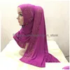 Accessoires de cheveux Femmes musulmanes Longue écharpe Strass Coton Hijab Head Er Wrap Chapeau de prière arabe Châles Foulards Étole Foulard Turban Dh8Ri