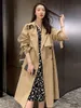 Damen Trenchcoats Umlegekragen V-Ausschnitt Zweireiher Mantel Damen Winterkleidung mit Gürtel Koreanischer Stil Casual Slim Windjacke 230927