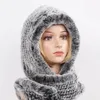 Bufandas 2023 Invierno Mujeres Real Fur HatScarves Mujer Punto Natural Rex Conejo Con Capucha Cálido Punto Gorros Genuinos Bufanda 230927