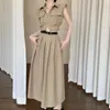 Werkjurken Zomer Vintage Safaristijl Slanke polokraag Vest Top Hoge taille Halflange rok met riem Tweedelige set voor dames