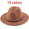 Womek czapki szerokie brzegi z grubym zespołem złotym łańcuchem klasycznym Beige Beige Black Cowboy Jazz Caps luksusowe fedora hats267r