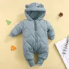 Rompers Focusnorm 3 Colors Winter Baby Girls Boys Down Jumpsuit Solid Thick Ear Hooded Long Sleepes Zipper Romper Outfits 0-18m 230927