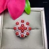 Klusterringar kjjeaxcmy fina smycken 925 rent silver inlagd naturlig röd korall kvinnlig ring triangulär mikroinsats