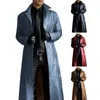 Men's Trench Coats Men Faux Leather Jacket Long Coat Stylish Windproof Streetwear With Turn-down Collar