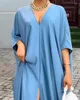 Party Dresses Women's Summer Sexy Three-Quarters Split V-Neck Casual Loose Fiting Dress