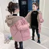 Jaquetas conjuntos de roupas 4-10 anos inverno meninas casaco grosso quente algodão jaqueta menina moda longa parkas snowsuit urso com capuz crianças novo casual outerwear 230928