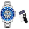 손목 시계 Pintime Casuals Men Automatic Watch 중공 골격 다이얼 Luminous Waterproof Stainless Mechanical Wristwatch 자체 용사 reelogio