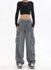 Pantalon Cargo bleu pour femmes, pantalon en Denim Hippie décontracté, Baggy taille basse, jean maman Vintage années 90 Grunge Streetwear Tide