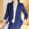 Kvinnors kostymer Lenshin mjuk och bekväm högkvalitativ randig jacka med Pocket Office Lady Casual Style Blazer Women Elegant Wear Coat