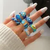 Cluster Rings Macaron Candy Color Korean Y2k Cute Clay Little Flowers Tai Ji Heart Ring For Women Girls Creative Jewelry Party Gifts