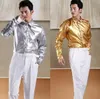 Herrklänningskjortor Silver Golden Theatrical Evening Light Plan Shirt Stage Plus Size Costumes Clothig SXXXL 230927