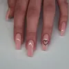 Kunstnagels 24 stks/doos Middellange Lengte Meisjes Ballerina Naakt Roze Kleur Ontwerp Met Hart Patroon DIY Kunstmatige Nep Nagel handgemaakt