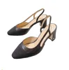 Sales Summer Female Office Lady Sandals Women Fashion Kitten Heels Women Black Beige Colors Genuine leather Back Strap Pumps Dress Shoes with box