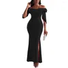 Partykleider 2023 Frauen Street Business Elegantes Kleid Frühlingsblütenblattärmel Bootskragen Slim Fishtail