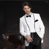 Mäns kostymer 2023 White Dinner Party Prom Groom Tuxedos Groomsmen Wedding Black Pant Mens (Jacket Pants Girdle Bow Tie)