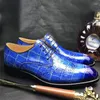 Sapatos de vestido Chue Masculino Lazer Negócios Brogue Escultura Genuína Crocodilo Couro Final de Escova Cor Homens Formal