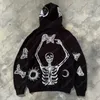 Erkek Hoodies Sweatshirts Kadın Giysileri Gevşek Fit Street Leisure Hoodie Pure Pamuklu Görünüm Y2K Kelebek İskelet Amerikan Tarz Kazak Çiçek Baskı T230928