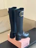 Calfskin Chelsea Boots Platform Shoesシンプルで絶妙なスクエアバックルクラシックブラックファッション秋と冬には必須アイテム