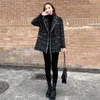 Costumes pour femmes Blazers Vintage Plaid Tweed Blazers femmes automne hiver épaissir mode vestes femme Double boutonnage élégant noir manteaux vêtements d'extérieur 230927