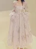 Casual Dresses 2023 Summer Korean Style Floral Evening Party Chiffon Long Sleeve Beach Midi Fairy Dress Vestidos De Ocasion Formales