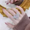 Wedding Rings South Korea's Pink Crystal Hollow Full Diamond Butterfly Open Ring High-end Exquisite 925 Sterling Silver Girlfriend Gift