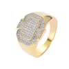 Anéis BlingBling CZ para homens geométricos Hip Hop banhados a ouro e prata joias geladas anel de diamante completo2554