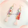 Dangle Chandelier Doreenbeads Mode Ethnique Boucles D'oreilles Rétro Tissu Fleur Motif Pendentif Creux Triangle Bijoux À La Mode Pour Les Femmes 1 D Dh7Lh