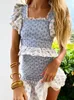 Party Dresses Boho Inspired Blue Floral Print Dress Women Smocked Sexig Ruffled Sleeve Summer Sweat Ladies