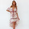 Robes de soirée Sexy évider cou plongeant auto-ceinturé taille réglable Badydoll robe tunique en coton pour les femmes été plage C1A589