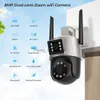 CCTV -lins 8MP 4K PTZ IP -kamera Dual Lens med dubbelskärm Auto Tracking AI Human Detect CCTV Outdoor WiFi Surveillance Camera ICSEE APP YQ230928