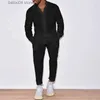 Tute da uomo 2023 Set di lino autunnale da uomo Streetwear Casual Tinta unita Bottoni a maniche lunghe Camicia e pantaloni Abbigliamento di lusso Completo da 2 pezzi T230928