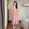 Casual Dresses 2023 French Style Pink Elegant Women's Long Dress Spring Autumn Temper High midje Beach Walking Fairy