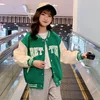 Jackets Spring Fall Bomber Jacket for Kids Green Black Sport Coat School Girls Baseball Uniform Children Outerwear 4 5 6 7 8 10 11 12 Y 230928