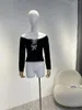 Женские блузки, поступление 2023, осень, высокое качество, черная с открытыми плечами, облегающая женская одежда