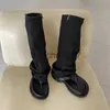 Boots 2022 New Women Boots Dark Style EVA PU Jeans Knee-High Summer Slip-On Round Toe Slipper Boots Styeet Style x0928